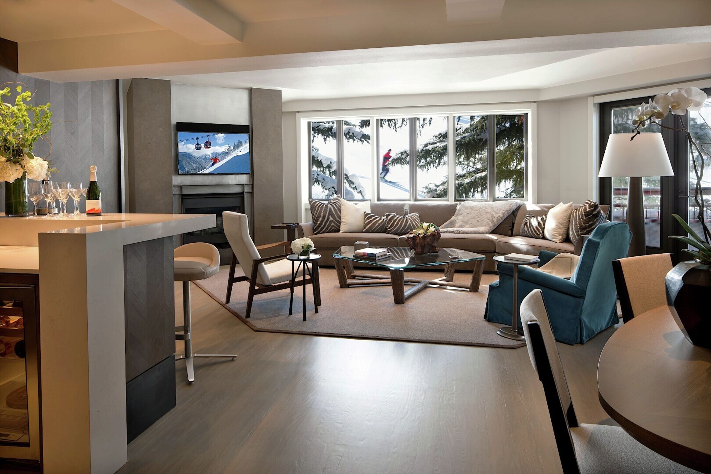 Living Area, Dining Area & Wet Bar