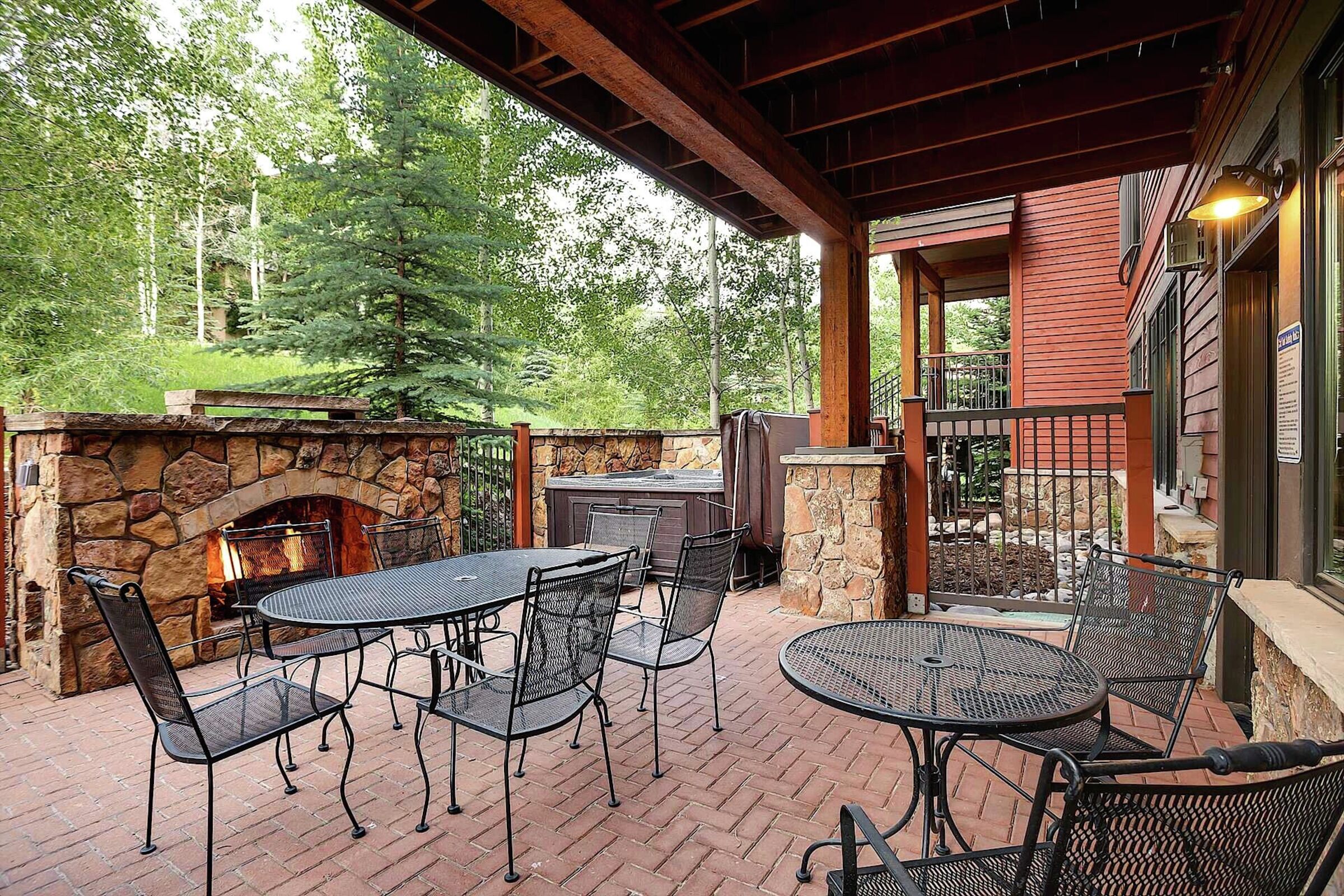 Patio with Hot Tub & Outdoor Fireplace