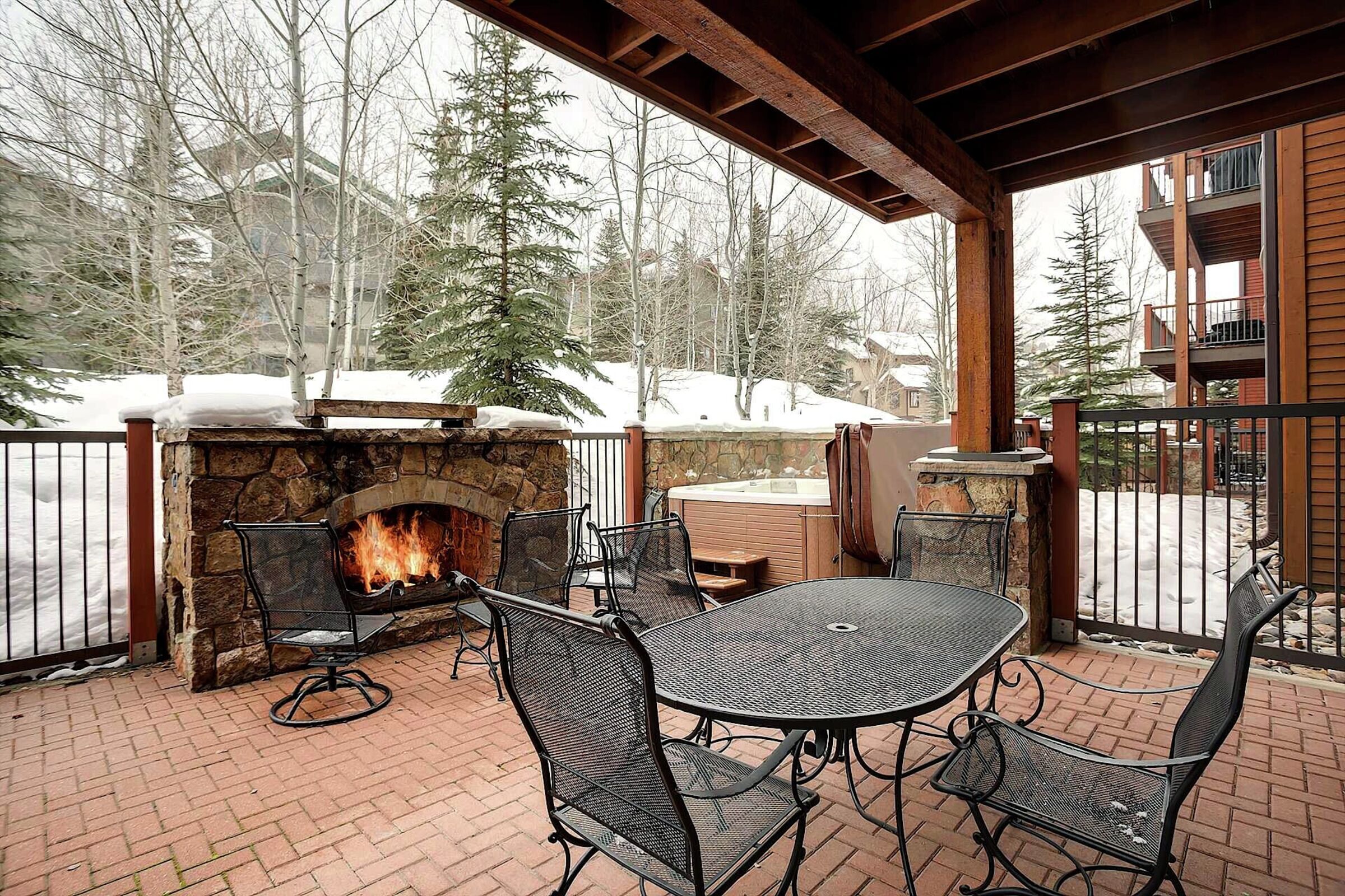 Patio with Hot Tub & Outdoor Fireplace