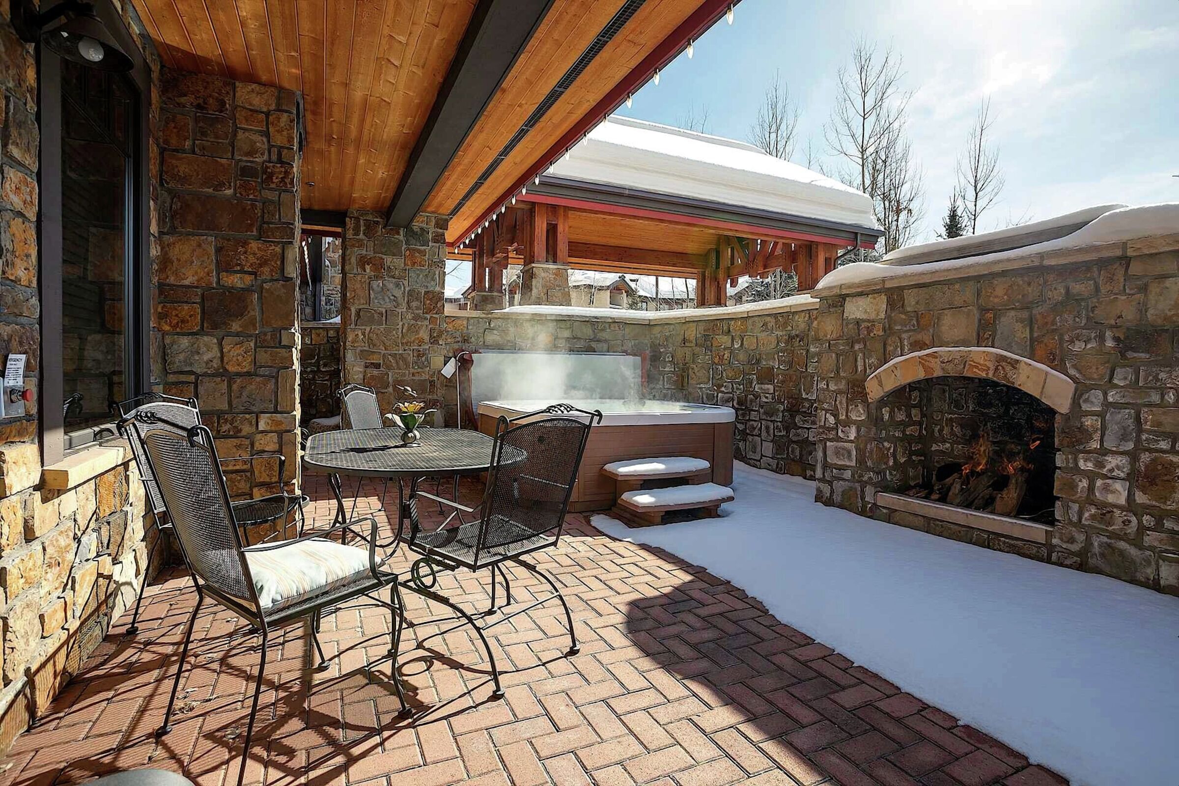 Patio with Hot Tub & Outdoor Fireplace