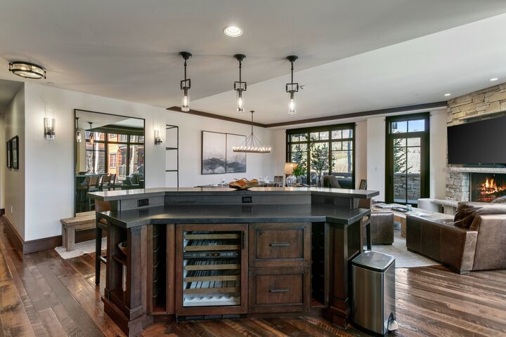 Kitchen, Dining Area & Living Area